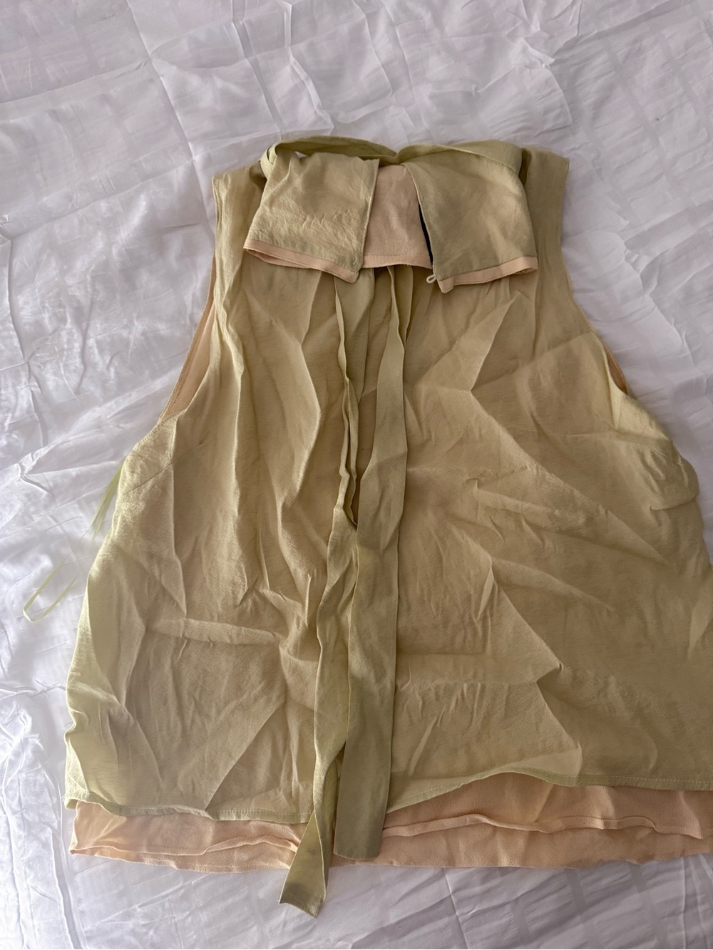 Light Olive Tie-Back Sleeveless Chiffon Top ZARA size L